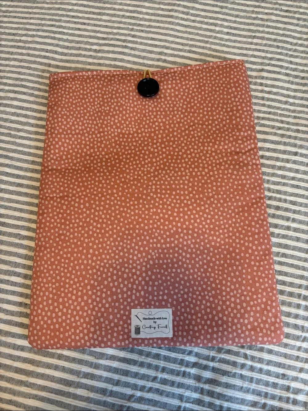 Birdhouse & Floral Cotton Book Cover in Coral and Cream